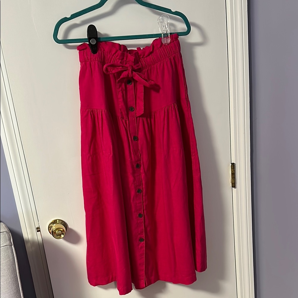 Universal Thread Vibrant Pink Button-Down Midi Sk… - image 1